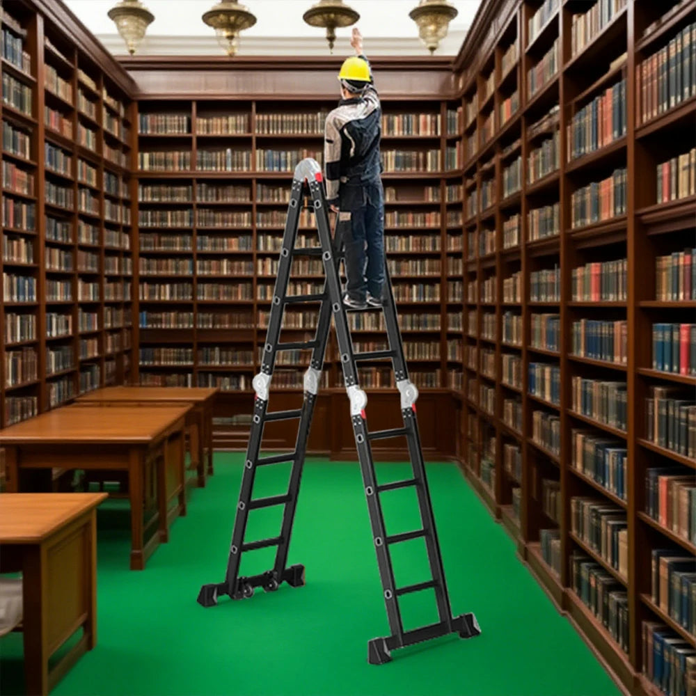 GROVIA 6/8/10 Step Multi-Purpose Folding Ladder, Heavy-Duty Hinges, Adjustable Configurations, Anti-Slip Base - Black