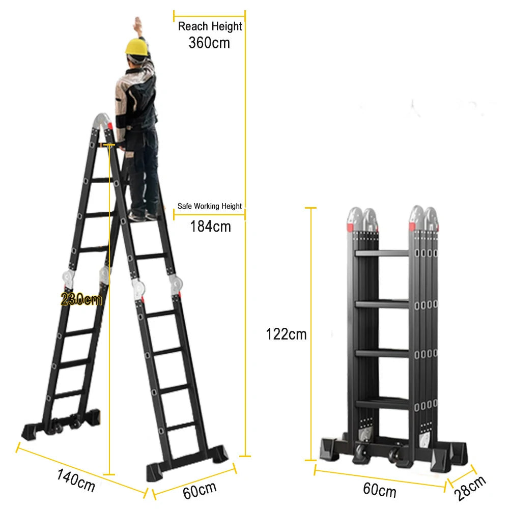 GROVIA 6/8/10 Step Multi-Purpose Folding Ladder, Heavy-Duty Hinges, Adjustable Configurations, Anti-Slip Base - Black