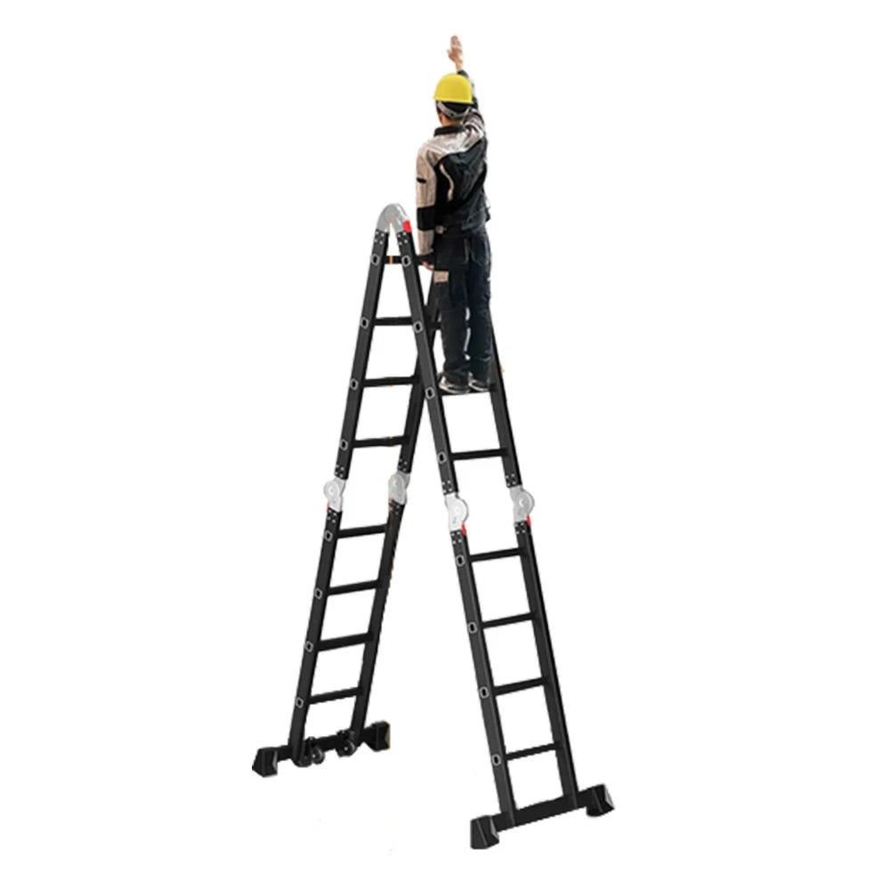 GROVIA 6/8/10 Step Multi-Purpose Folding Ladder, Heavy-Duty Hinges, Adjustable Configurations, Anti-Slip Base - Black