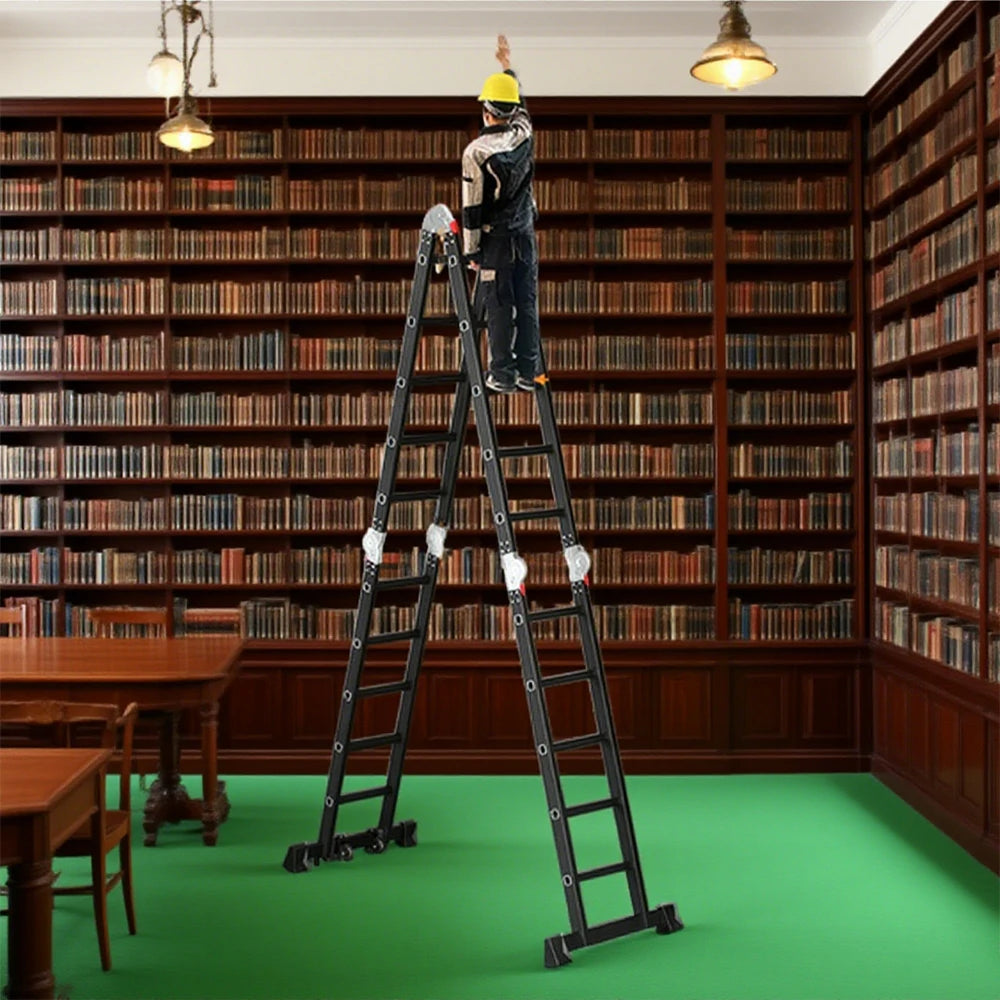 GROVIA 6/8/10 Step Multi-Purpose Folding Ladder, Heavy-Duty Hinges, Adjustable Configurations, Anti-Slip Base - Black