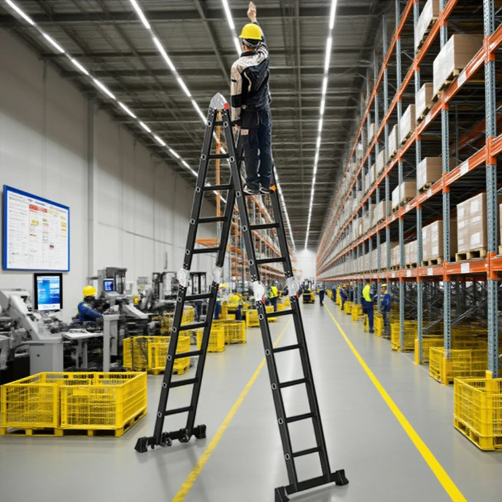 GROVIA 6/8/10 Step Multi-Purpose Folding Ladder, Heavy-Duty Hinges, Adjustable Configurations, Anti-Slip Base - Black