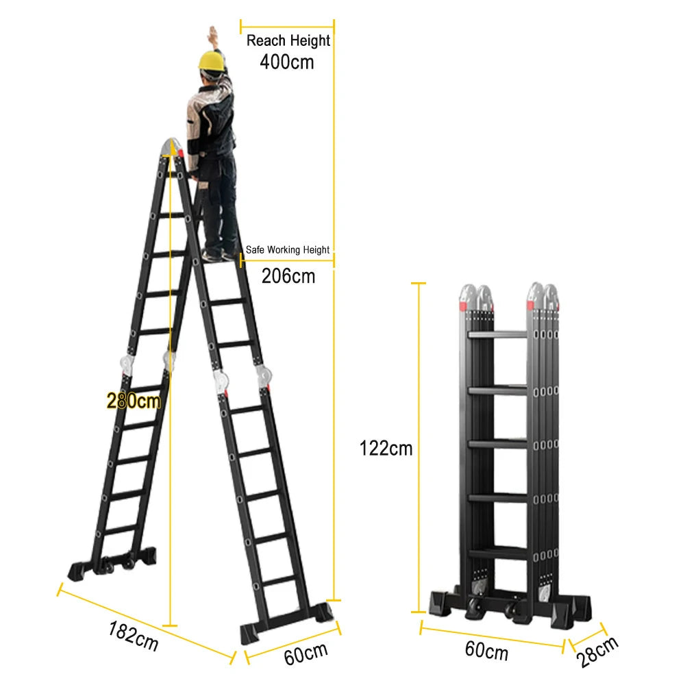 GROVIA 6/8/10 Step Multi-Purpose Folding Ladder, Heavy-Duty Hinges, Adjustable Configurations, Anti-Slip Base - Black