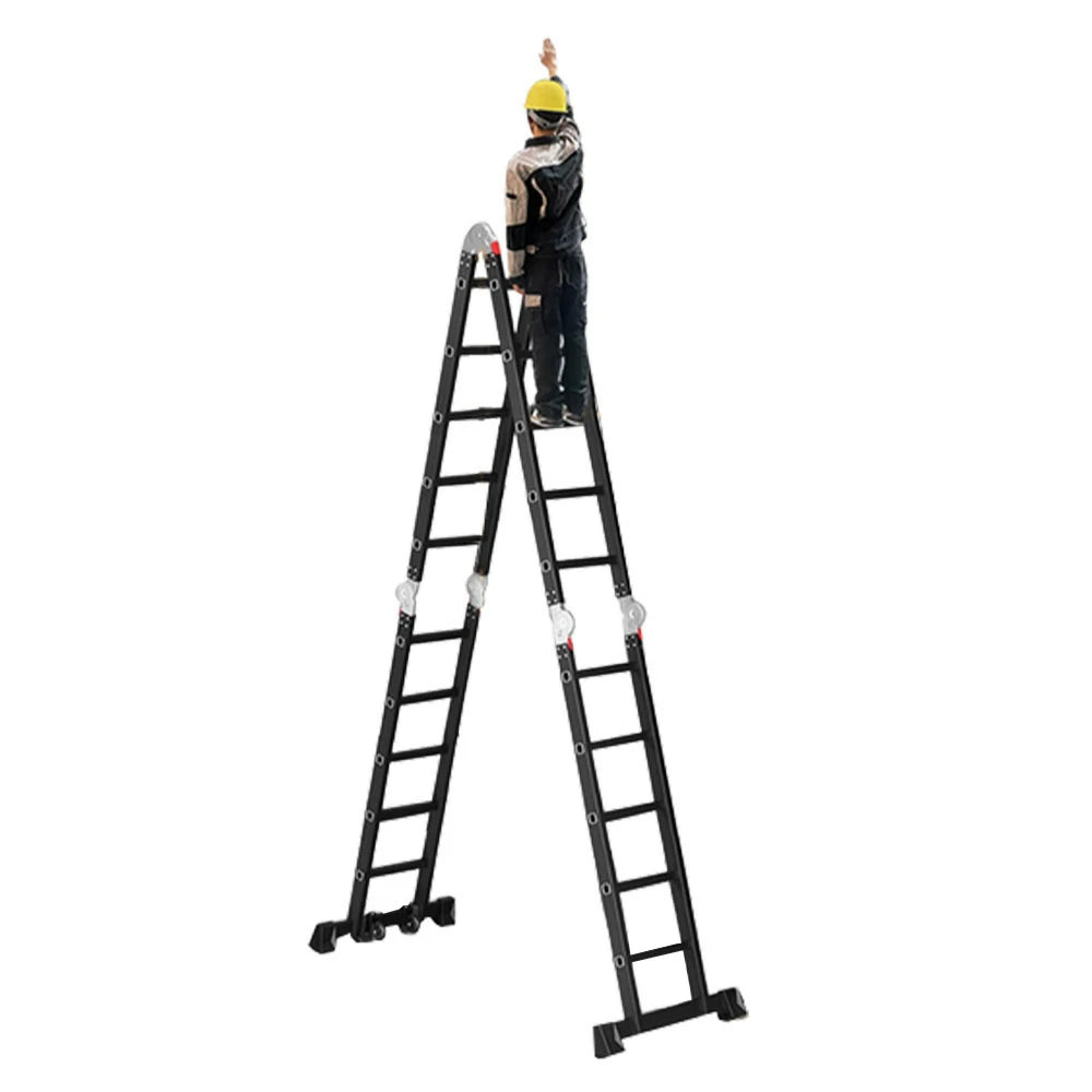 GROVIA 6/8/10 Step Multi-Purpose Folding Ladder, Heavy-Duty Hinges, Adjustable Configurations, Anti-Slip Base - Black