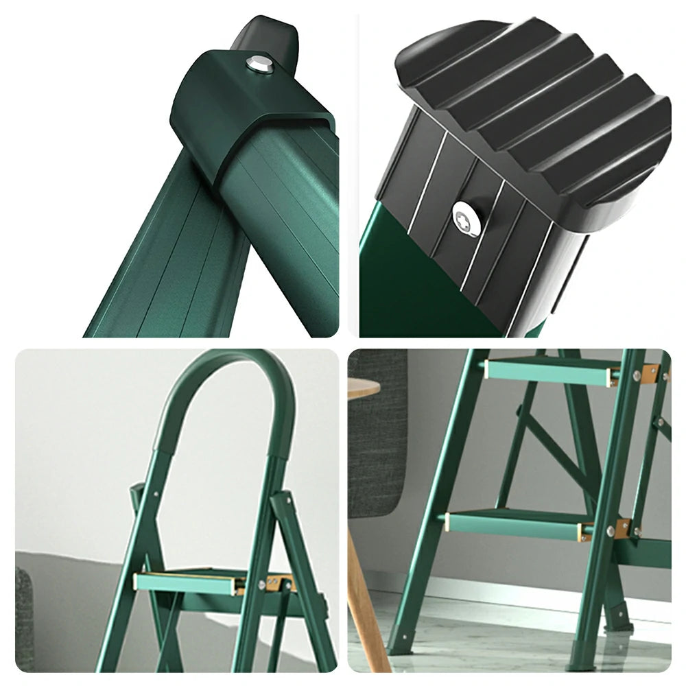 GROVIA 4/5/6-Step Aluminium Folding Ladder - 5cm Slim Design, 18cm Wide Non-Slip Pedal, Anti-Slip Feet - Green