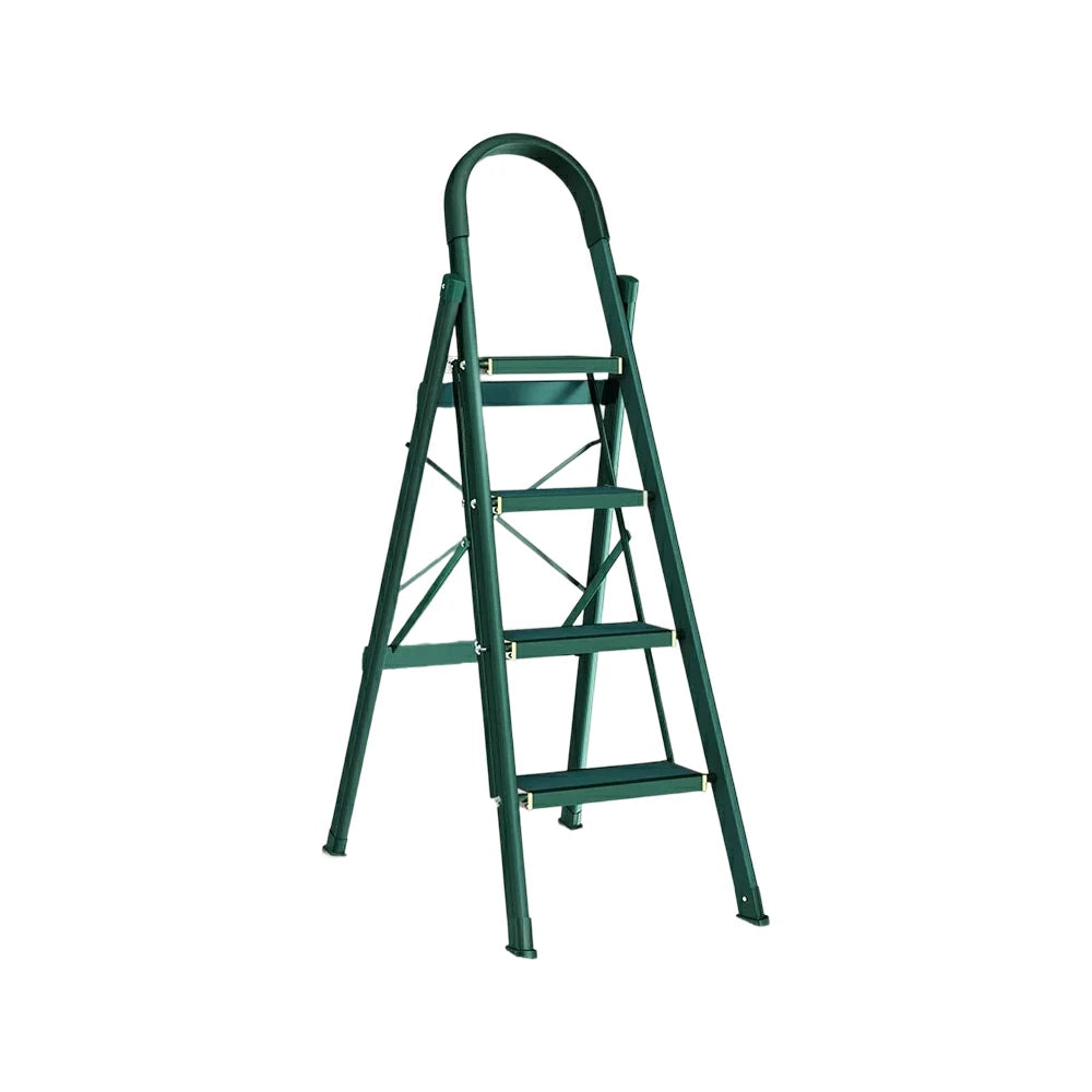 GROVIA 4/5/6-Step Aluminium Folding Ladder - 5cm Slim Design, 18cm Wide Non-Slip Pedal, Anti-Slip Feet - Green