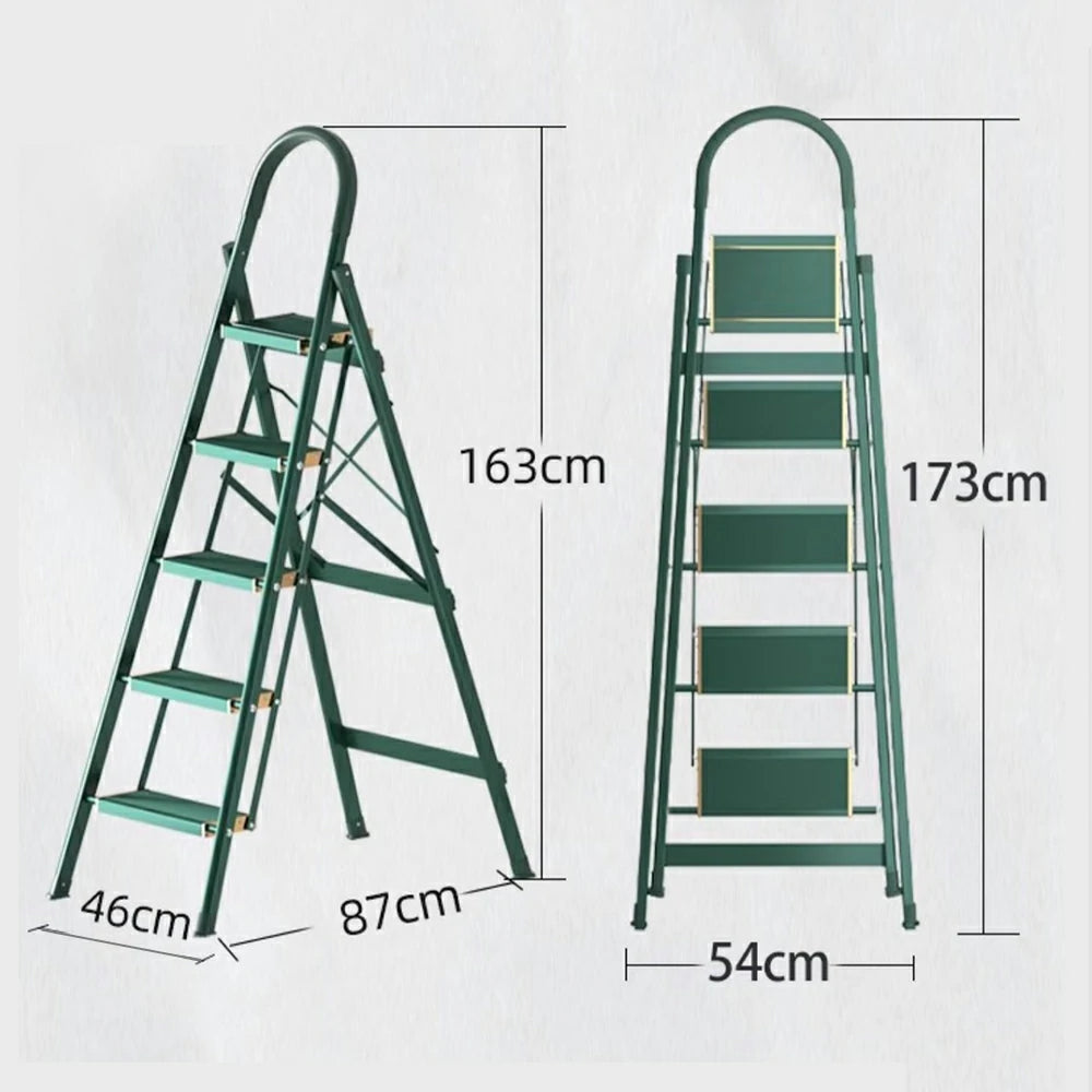 GROVIA 4/5/6-Step Aluminium Folding Ladder - 5cm Slim Design, 18cm Wide Non-Slip Pedal, Anti-Slip Feet - Green