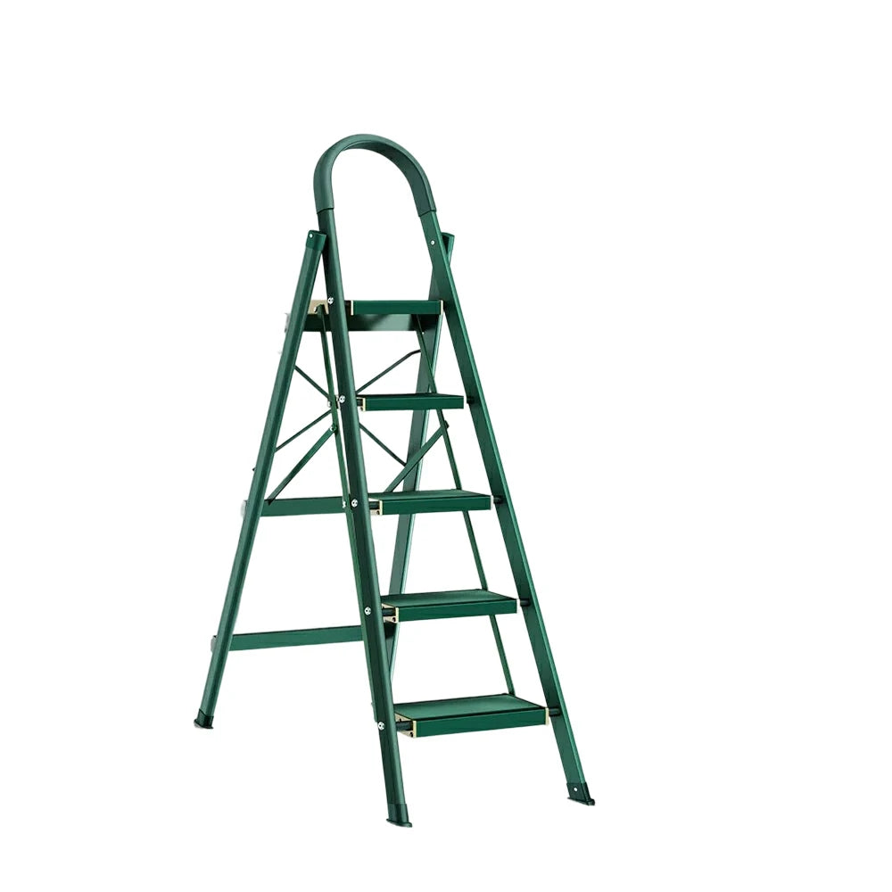 GROVIA 4/5/6-Step Aluminium Folding Ladder - 5cm Slim Design, 18cm Wide Non-Slip Pedal, Anti-Slip Feet - Green