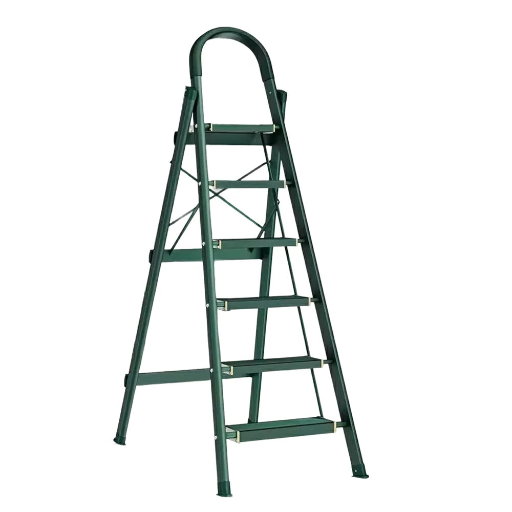 GROVIA 4/5/6-Step Aluminium Folding Ladder - 5cm Slim Design, 18cm Wide Non-Slip Pedal, Anti-Slip Feet - Green