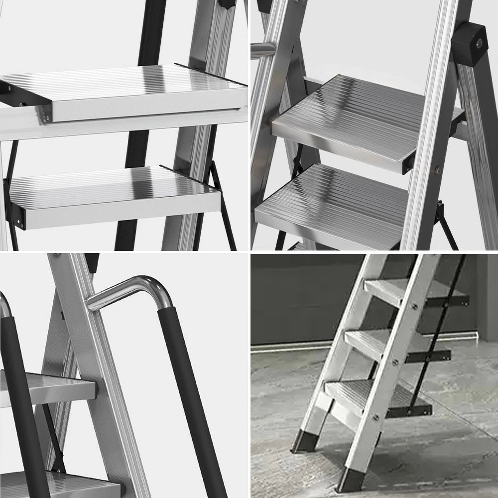 GROVIA 7/8/9 Step Aluminum Alloy Folding Ladder with Handrails, Anti-Slip Design, Extra-Wide Pedals, Durable