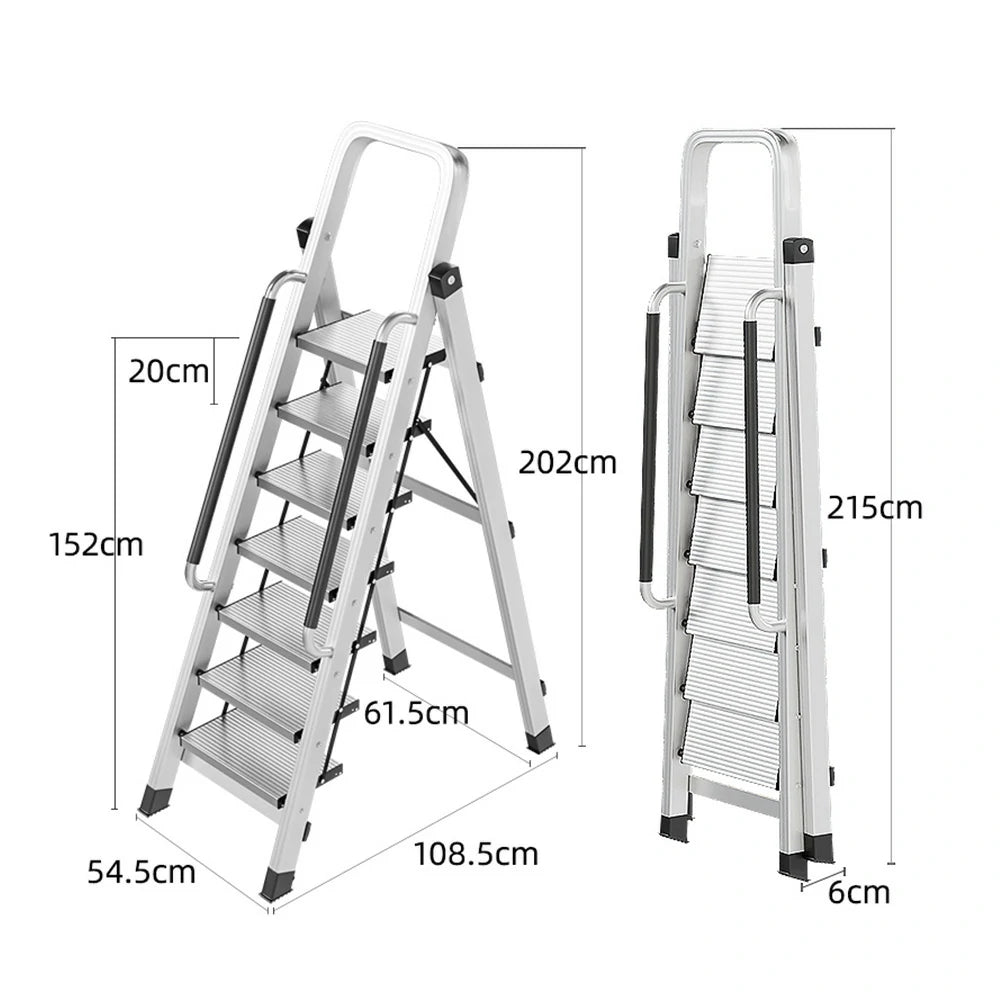 GROVIA 7/8/9 Step Aluminum Alloy Folding Ladder with Handrails, Anti-Slip Design, Extra-Wide Pedals, Durable