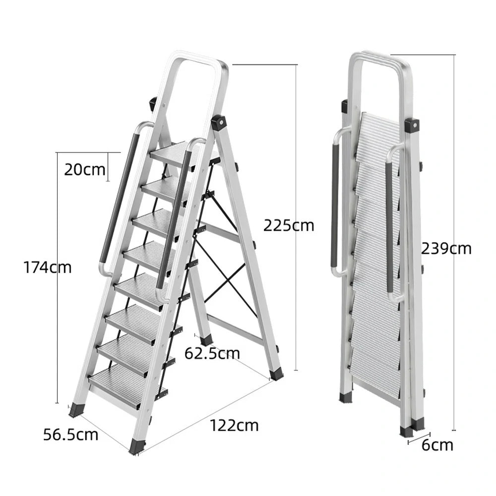 GROVIA 7/8/9 Step Aluminum Alloy Folding Ladder with Handrails, Anti-Slip Design, Extra-Wide Pedals, Durable