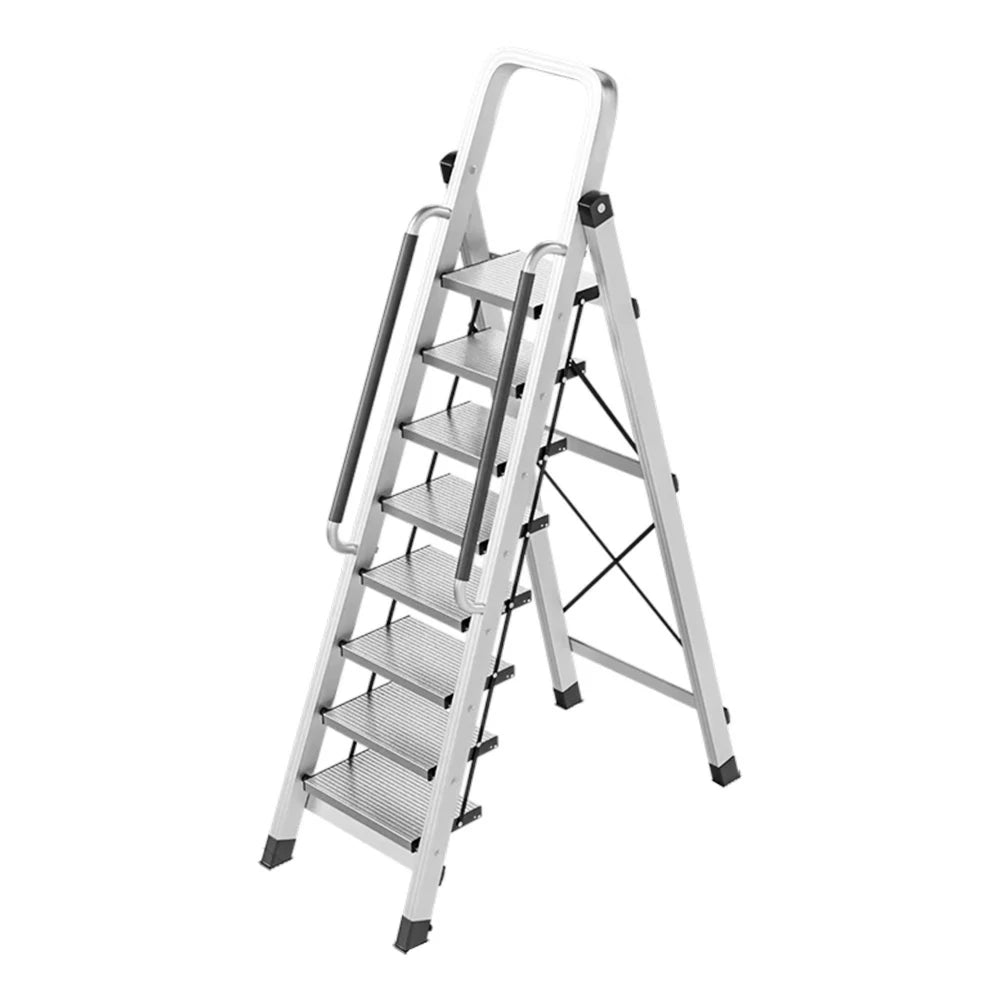 GROVIA 7/8/9 Step Aluminum Alloy Folding Ladder with Handrails, Anti-Slip Design, Extra-Wide Pedals, Durable