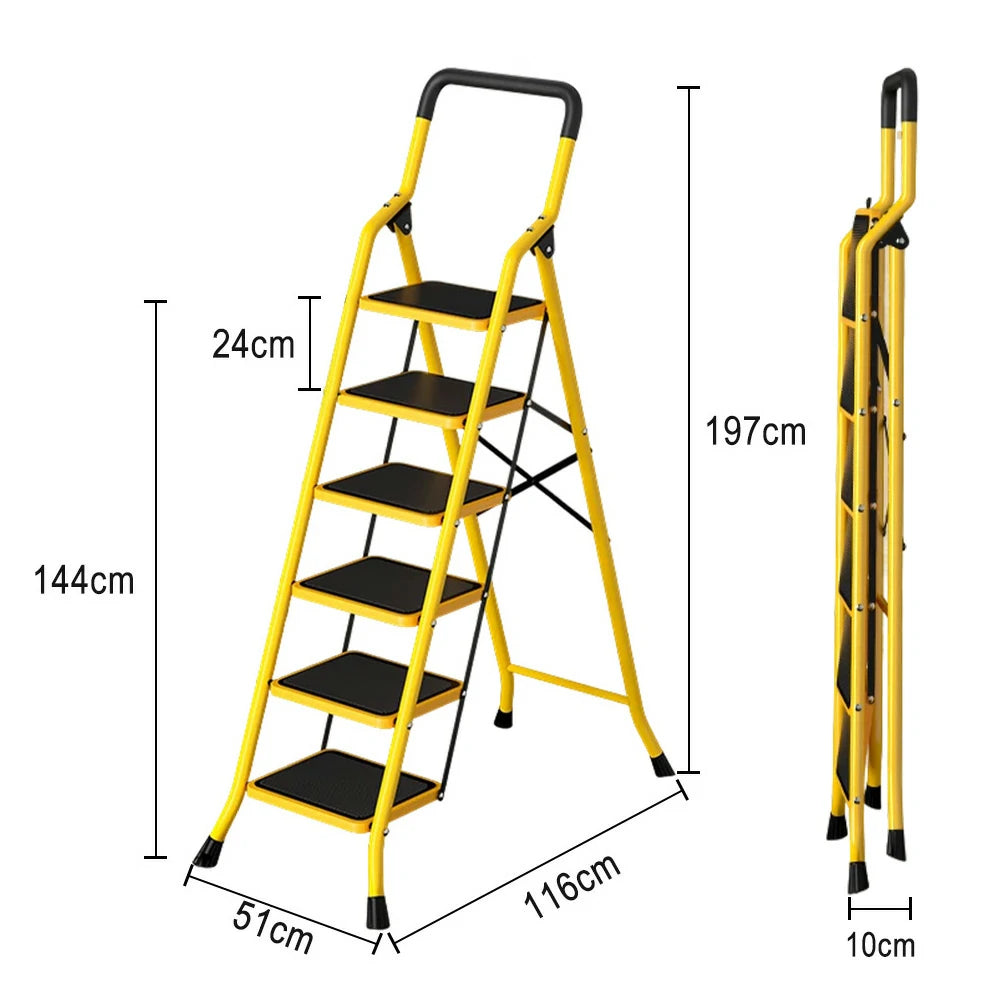 GROVIA 4/5/6 Step Folding Ladder, Aerospace-Grade Aluminum, Anti-Slip Extra-Wide Pedals, Rustproof & Durable Design