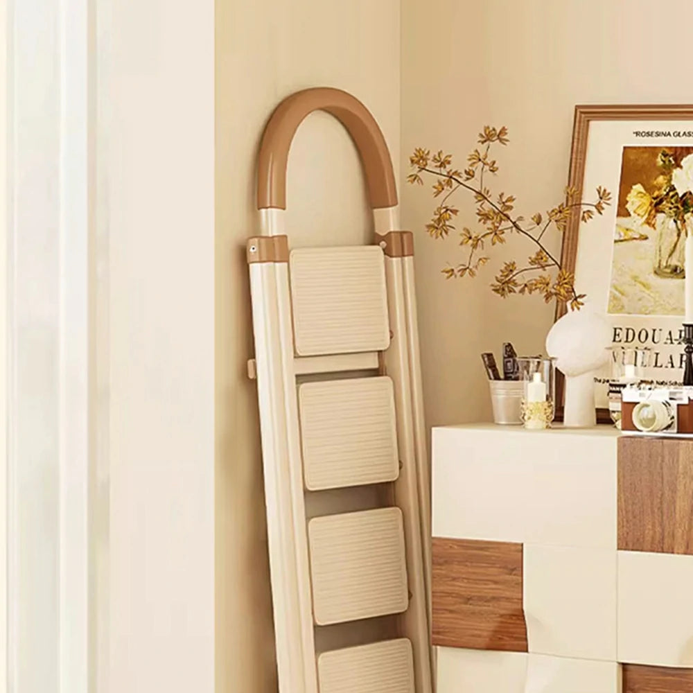 GROVIA 3/4/5-Step Folding Ladder - 7cm Thick, 27×18cm Wide Pedal, Anti-Slip Feet - White