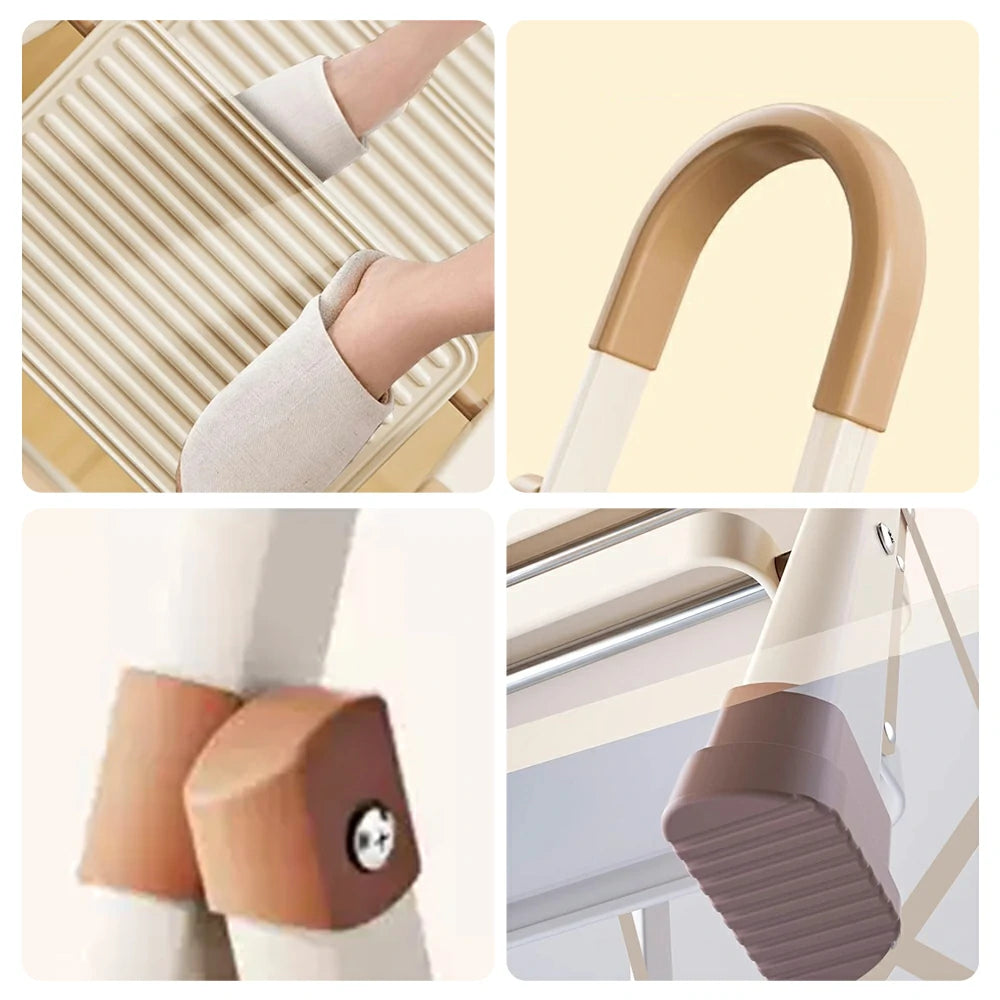 GROVIA 3/4/5-Step Folding Ladder - 7cm Thick, 27×18cm Wide Pedal, Anti-Slip Feet - White