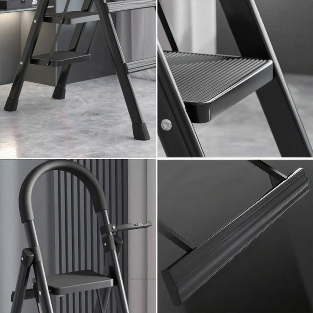 GROVIA 5/6 Step Lightweight Aluminum Alloy Ladder, Extra-Wide Pedals - Black