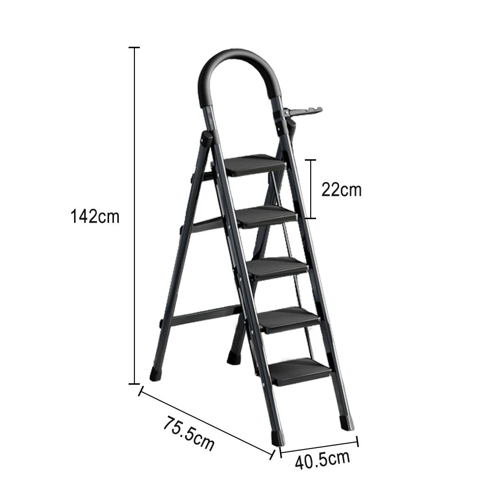 GROVIA 5/6 Step Lightweight Aluminum Alloy Ladder, Extra-Wide Pedals - Black