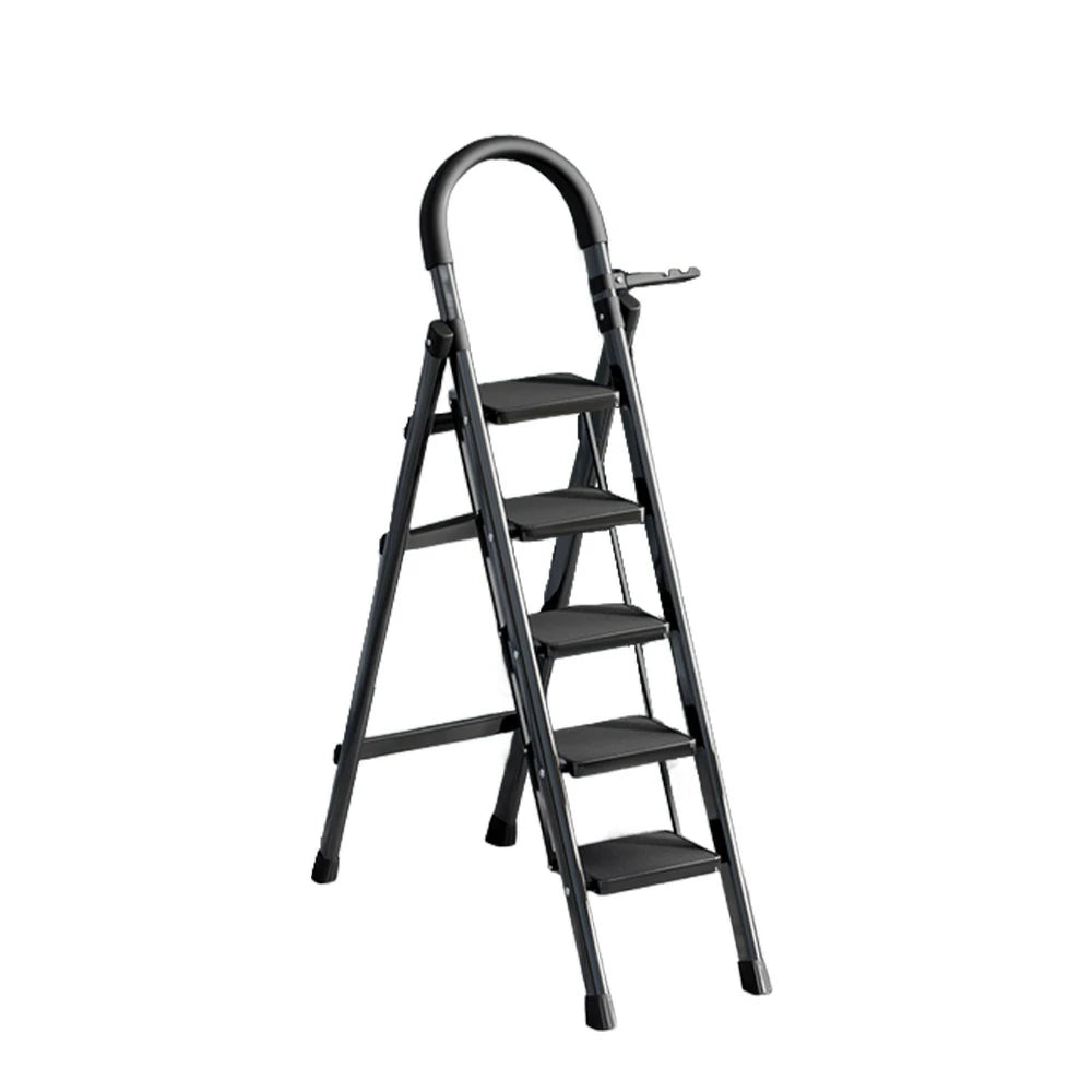 GROVIA 5/6 Step Lightweight Aluminum Alloy Ladder, Extra-Wide Pedals - Black