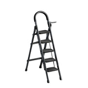 GROVIA 5/6 Step Lightweight Aluminum Alloy Ladder, Extra-Wide Pedals - Black