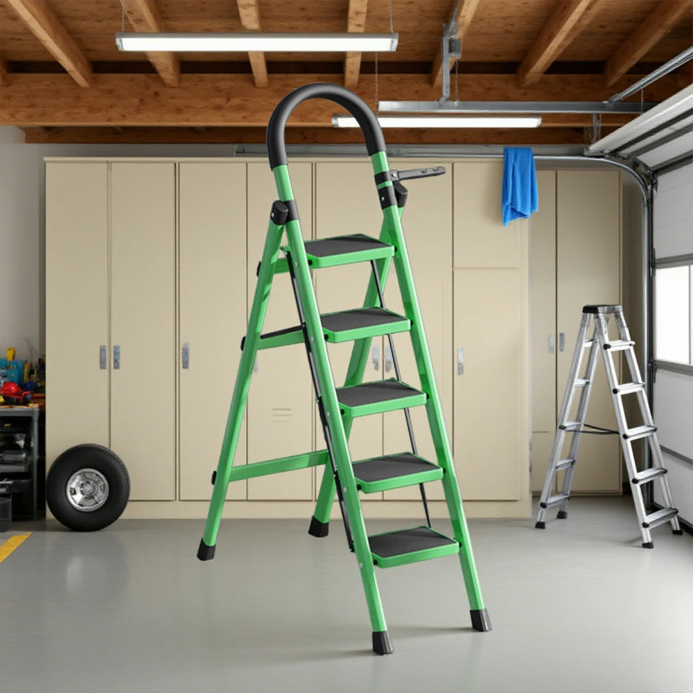 GROVIA 5/6 Step Lightweight Aluminum Alloy Ladder, Extra-Wide Pedals - Green
