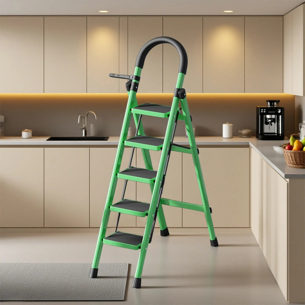 GROVIA 5/6 Step Lightweight Aluminum Alloy Ladder, Extra-Wide Pedals - Green