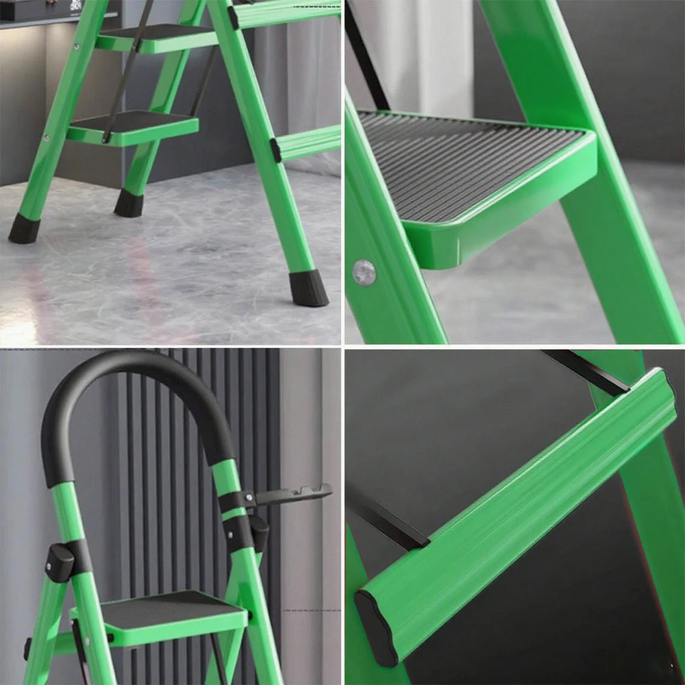 GROVIA 5/6 Step Lightweight Aluminum Alloy Ladder, Extra-Wide Pedals - Green