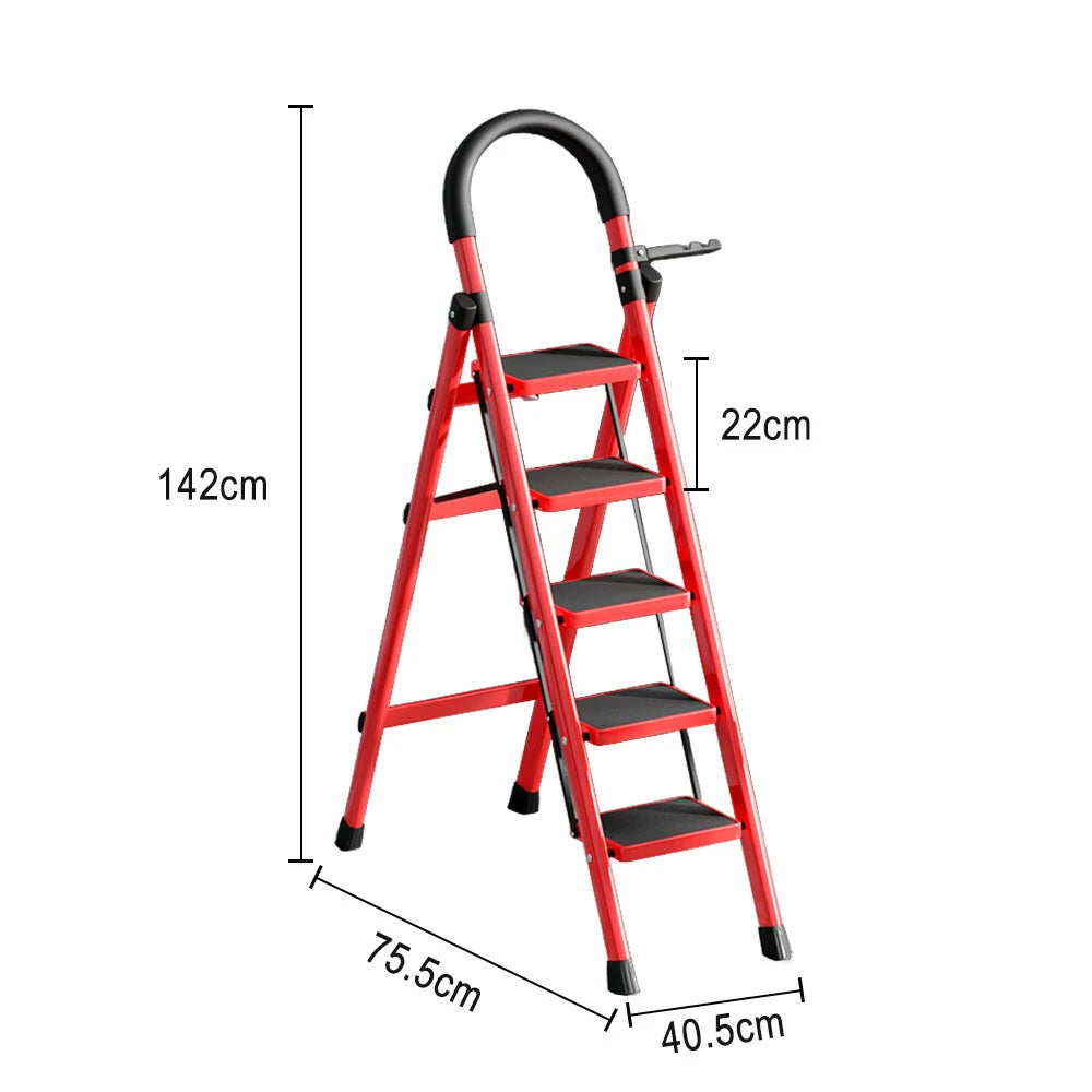 GROVIA 5/6 Step Lightweight Aluminum Alloy Ladder, Extra-Wide Pedals - Red