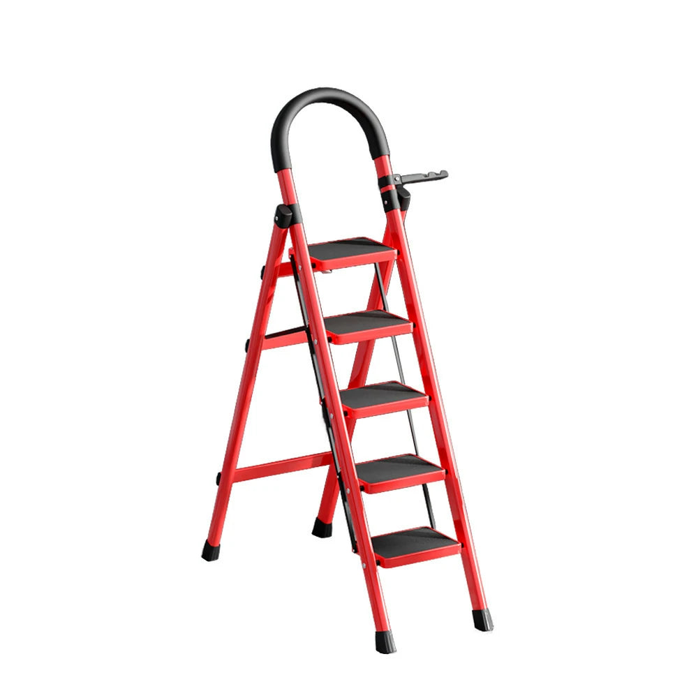 GROVIA 5/6 Step Lightweight Aluminum Alloy Ladder, Extra-Wide Pedals - Red