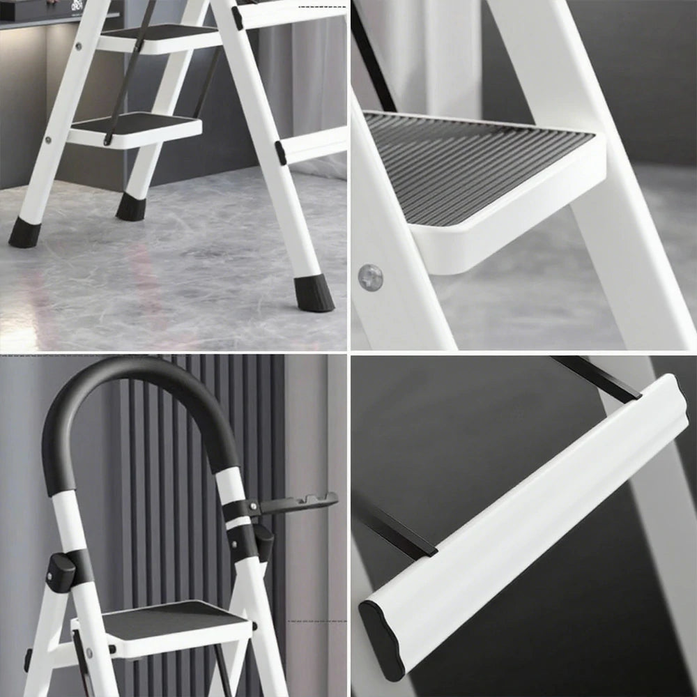 GROVIA 5/6 Step Lightweight Aluminum Alloy Ladder, Extra-Wide Pedals - White