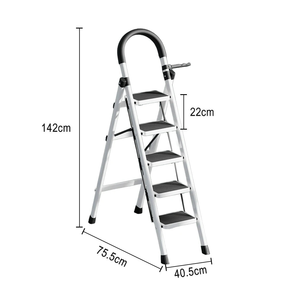 GROVIA 5/6 Step Lightweight Aluminum Alloy Ladder, Extra-Wide Pedals - White