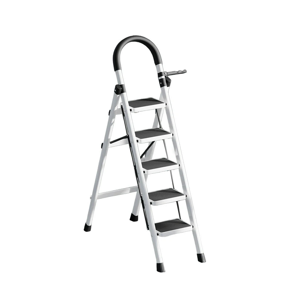 GROVIA 5/6 Step Lightweight Aluminum Alloy Ladder, Extra-Wide Pedals - White