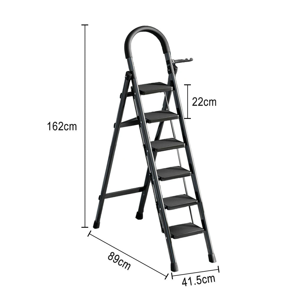 GROVIA 5/6 Step Lightweight Aluminum Alloy Ladder, Extra-Wide Pedals - Black