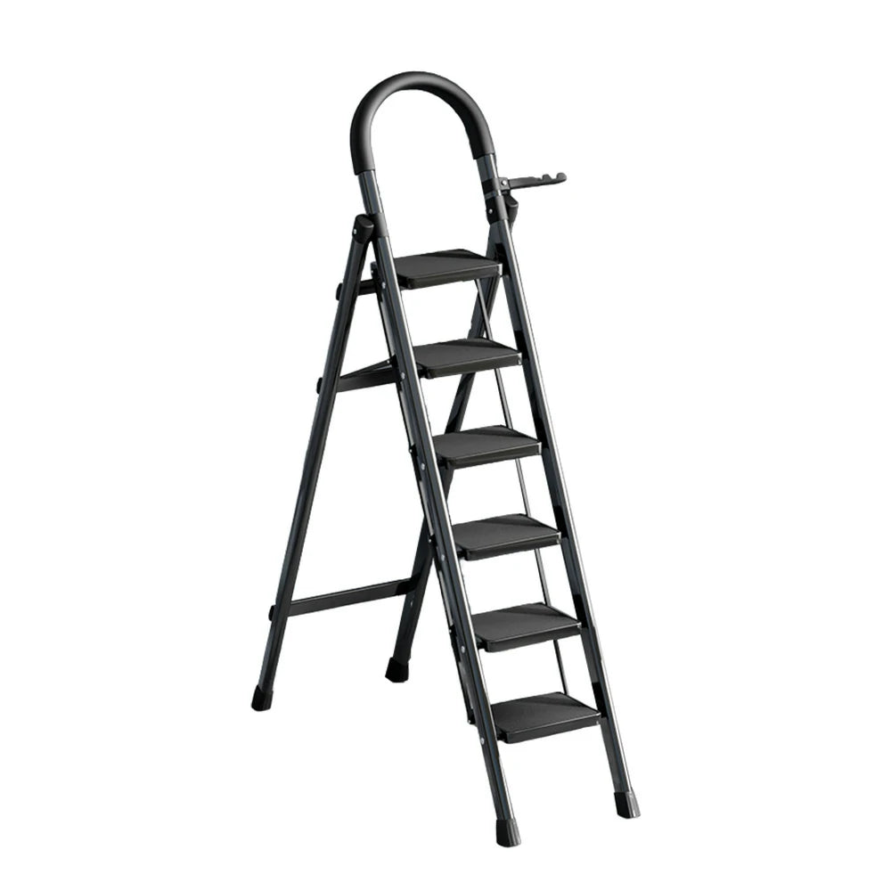 GROVIA 5/6 Step Lightweight Aluminum Alloy Ladder, Extra-Wide Pedals - Black