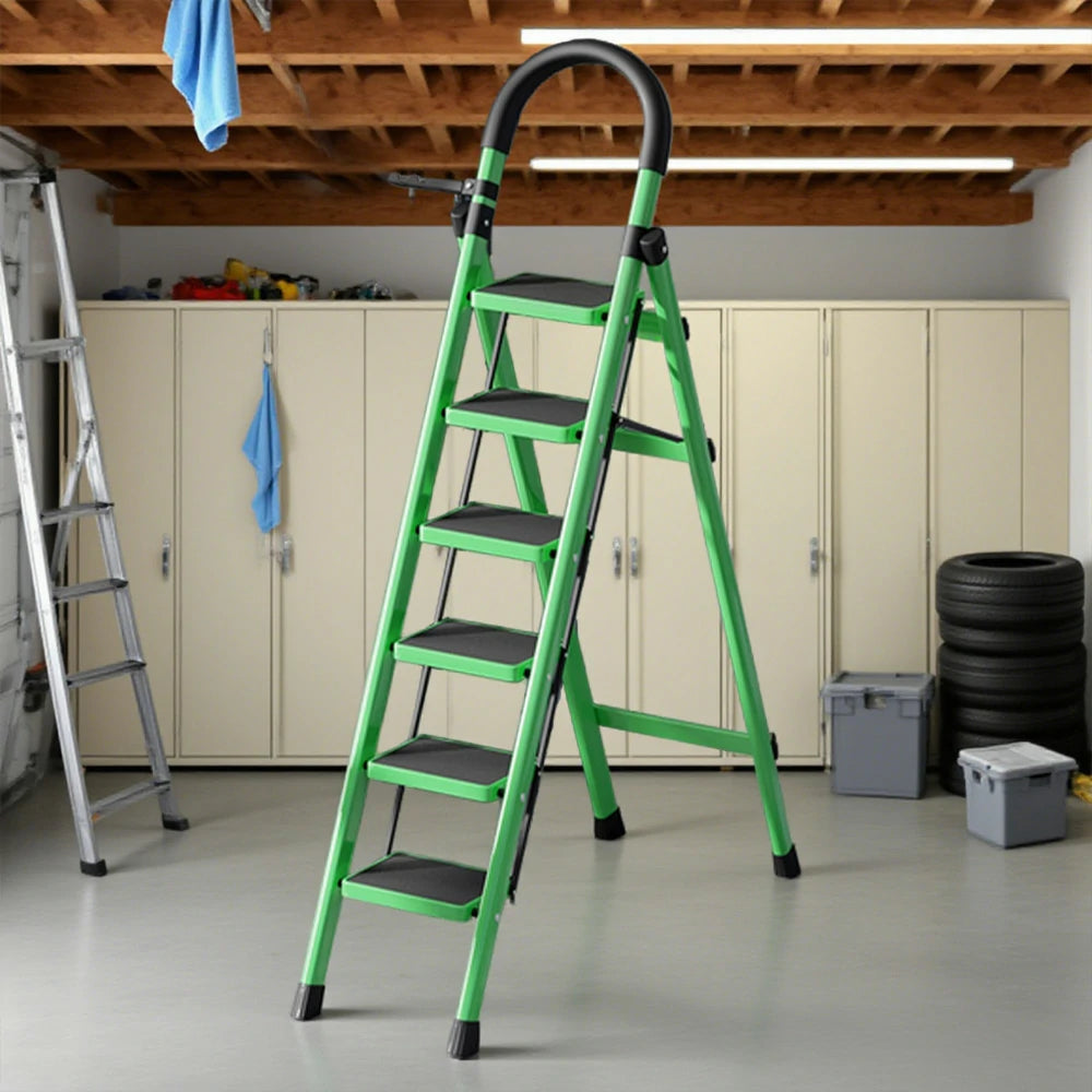 GROVIA 5/6 Step Lightweight Aluminum Alloy Ladder, Extra-Wide Pedals - Green