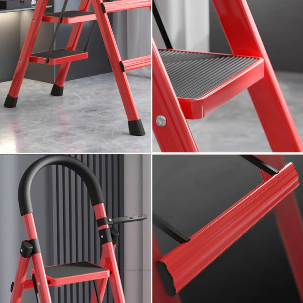 GROVIA 5/6 Step Lightweight Aluminum Alloy Ladder, Extra-Wide Pedals - Red