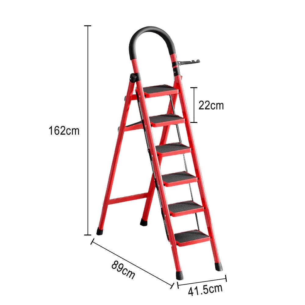 GROVIA 5/6 Step Lightweight Aluminum Alloy Ladder, Extra-Wide Pedals - Red