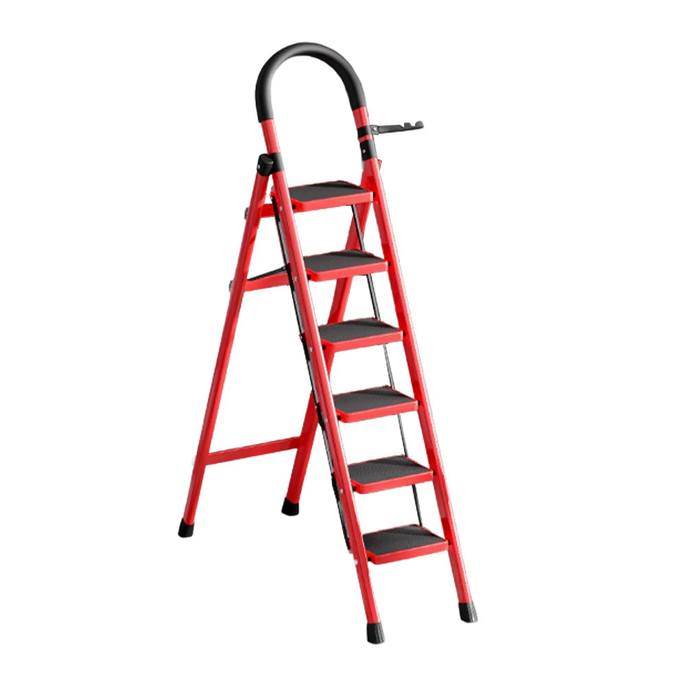 GROVIA 5/6 Step Lightweight Aluminum Alloy Ladder, Extra-Wide Pedals - Red