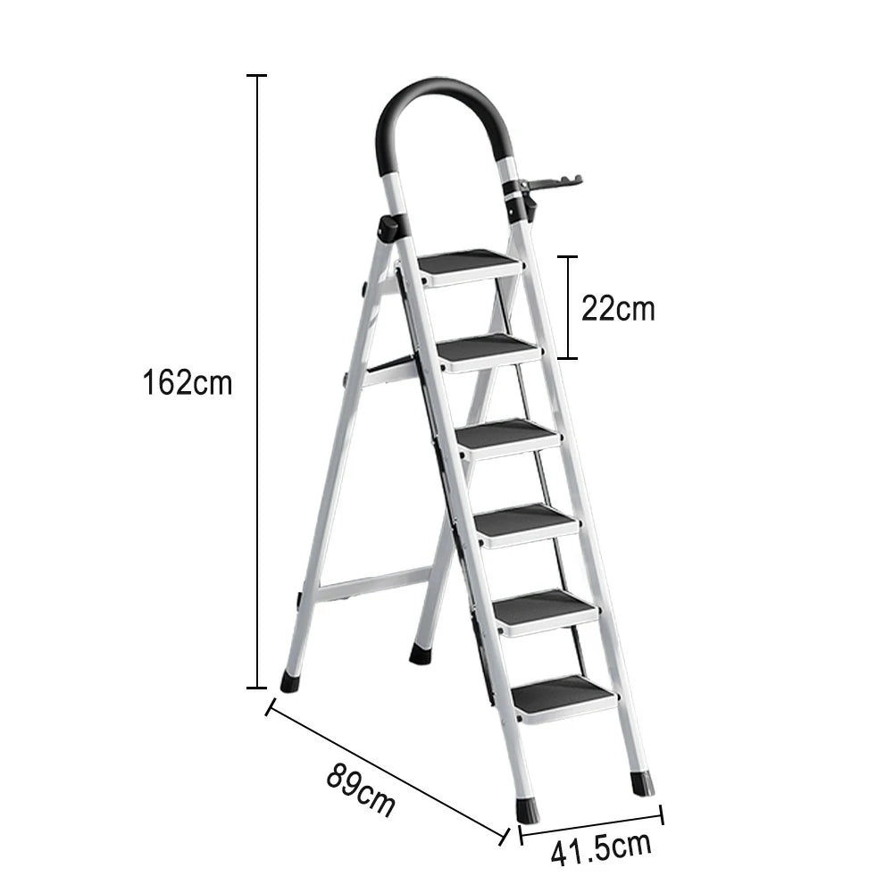 GROVIA 5/6 Step Lightweight Aluminum Alloy Ladder, Extra-Wide Pedals - White