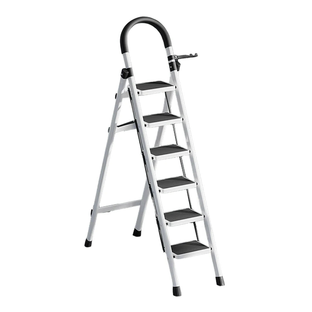 GROVIA 5/6 Step Lightweight Aluminum Alloy Ladder, Extra-Wide Pedals - White