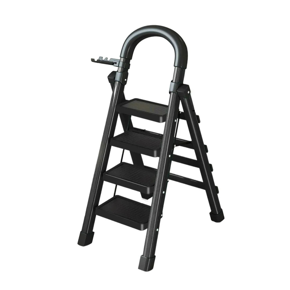 GROVIA 4/5/6 Step Carbon Alloy Steel Folding Ladder, Extra-Wide 27cm Pedals, Tool Tray, Anti-Slip Feet, Heavy-Duty Design - Black