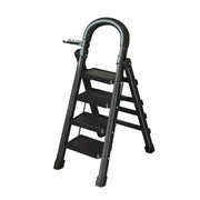 GROVIA 4/5/6 Step Carbon Alloy Steel Folding Ladder, Extra-Wide 27cm Pedals, Tool Tray, Anti-Slip Feet, Heavy-Duty Design - Black