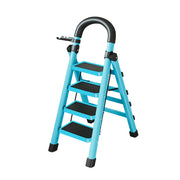 GROVIA 4/5/6 Step Carbon Alloy Steel Folding Ladder, Extra-Wide 27cm Pedals, Tool Tray, Anti-Slip Feet, Heavy-Duty Design - Blue