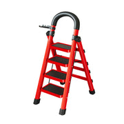 GROVIA 4/5/6 Step Carbon Alloy Steel Folding Ladder, Extra-Wide 27cm Pedals, Tool Tray, Anti-Slip Feet, Heavy-Duty Design - Red