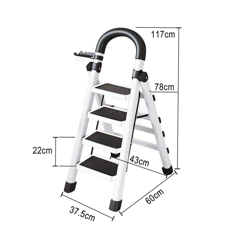 GROVIA 4/5/6 Step Carbon Alloy Steel Folding Ladder, Extra-Wide 27cm Pedals, Tool Tray, Anti-Slip Feet, Heavy-Duty Design - White