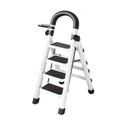 GROVIA 4/5/6 Step Carbon Alloy Steel Folding Ladder, Extra-Wide 27cm Pedals, Tool Tray, Anti-Slip Feet, Heavy-Duty Design - White