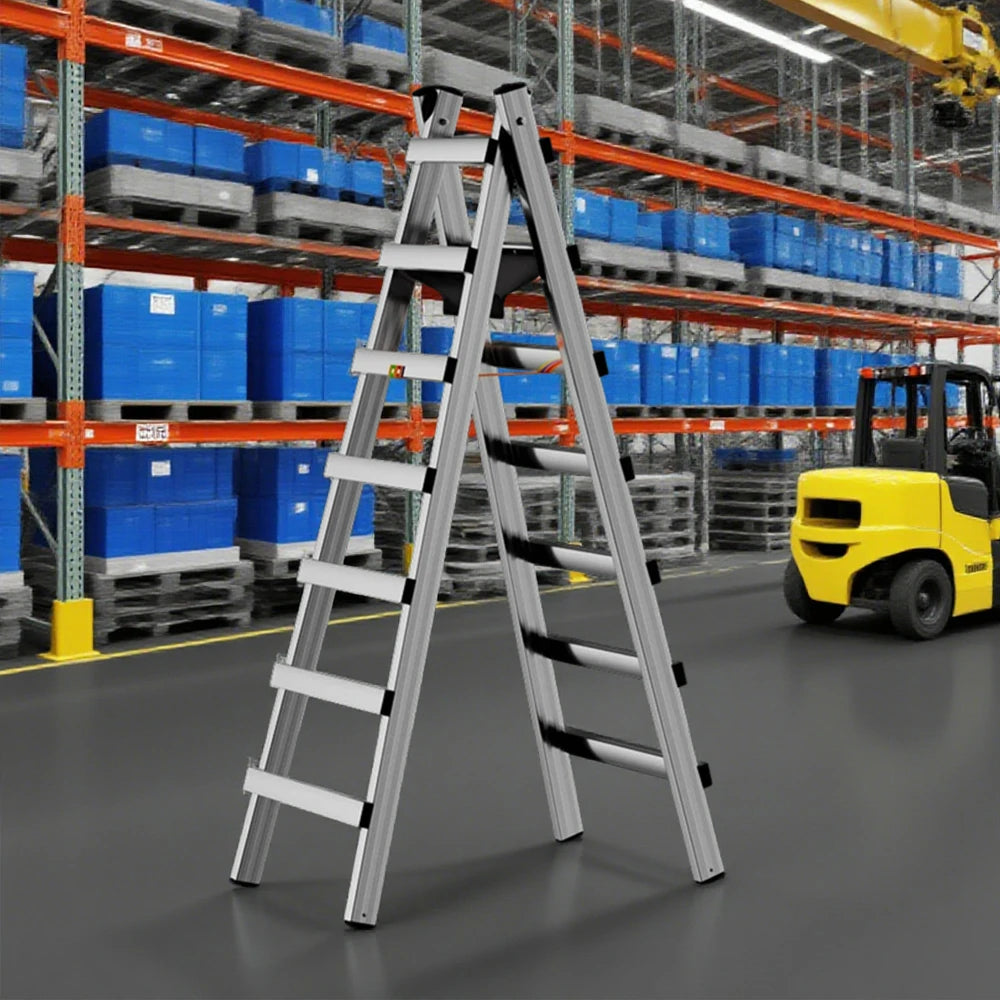 GROVIA 7/8/9-Step Stainless Steel Walking Ladder - Built-in Canvas Tool Bag, Stable Design