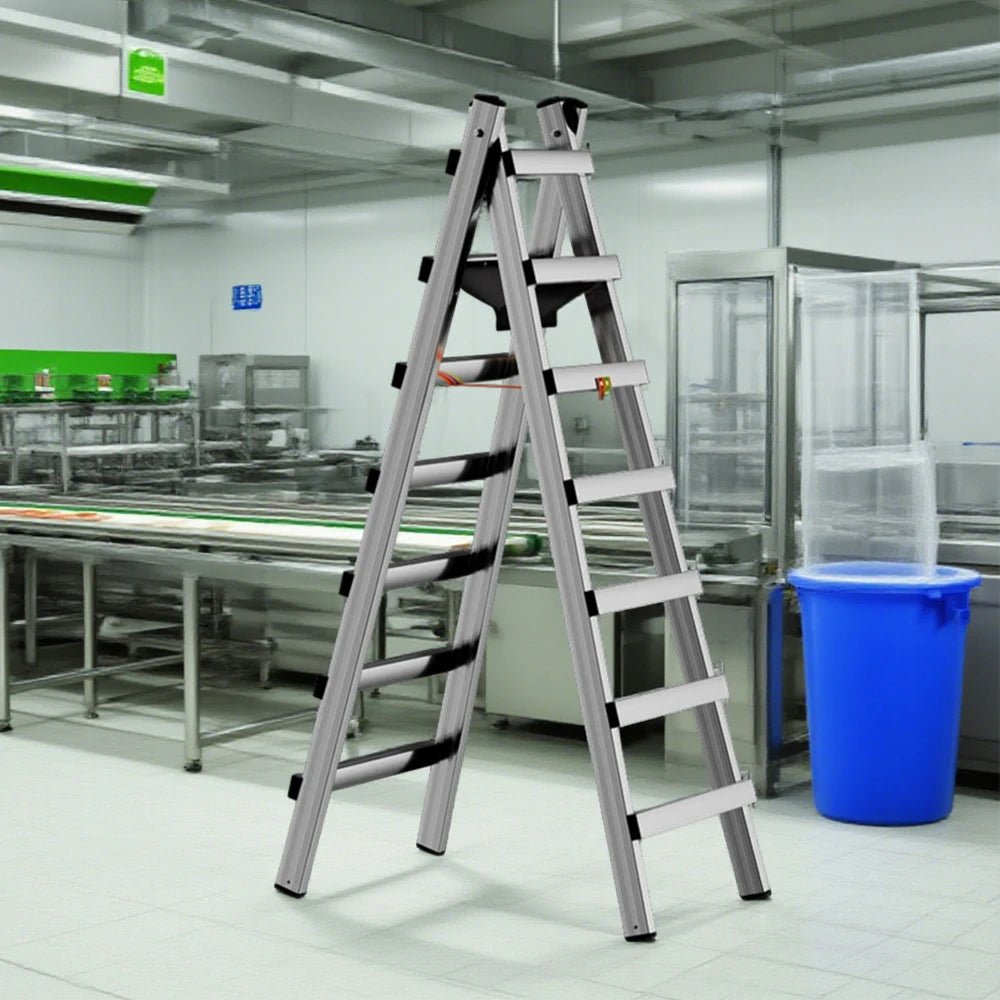 GROVIA 7/8/9-Step Stainless Steel Walking Ladder - Built-in Canvas Tool Bag, Stable Design