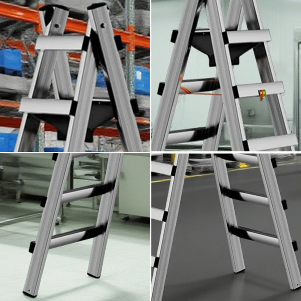 GROVIA 7/8/9-Step Stainless Steel Walking Ladder - Built-in Canvas Tool Bag, Stable Design