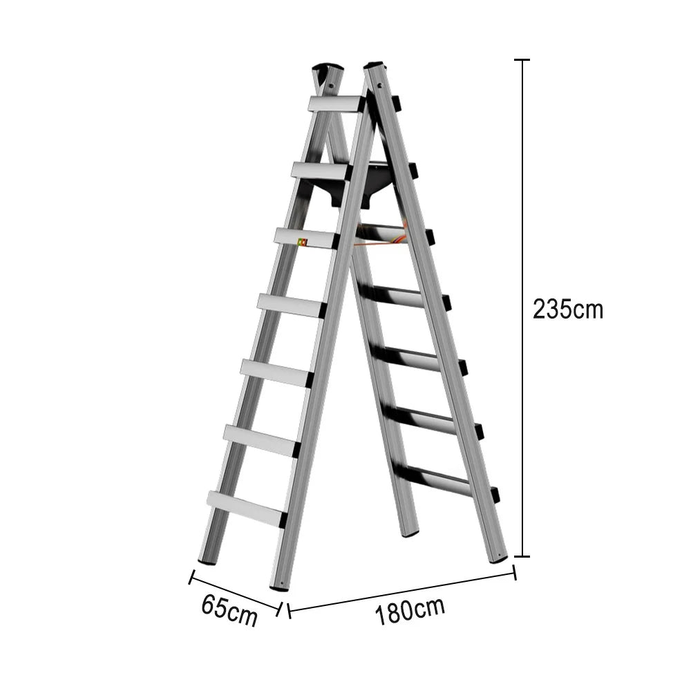 GROVIA 7/8/9-Step Stainless Steel Walking Ladder - Built-in Canvas Tool Bag, Stable Design