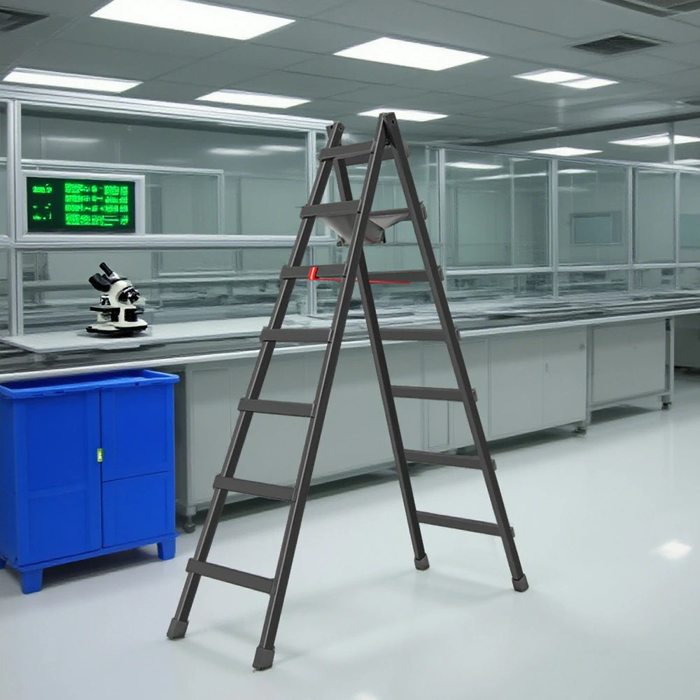 GROVIA 7/8/9-Step Carbon Steel Walking Ladder - Built-in Canvas Tool Bag, Stable Structure - Black